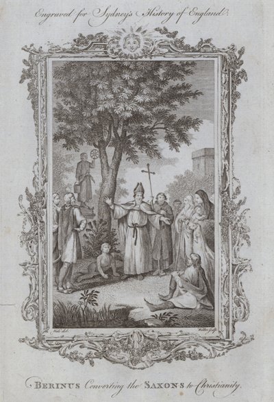 Berinus Saksonları Hıristiyanlığa Dönüştürüyor (gravür) by Samuel (after) Wale