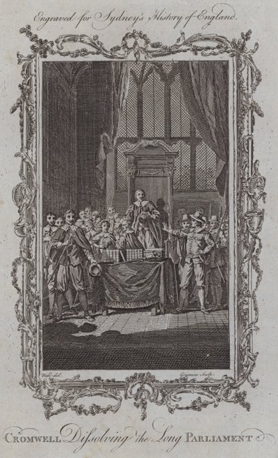Cromwell Uzun Parlamentoyu Çözerken (gravür) by Samuel (after) Wale