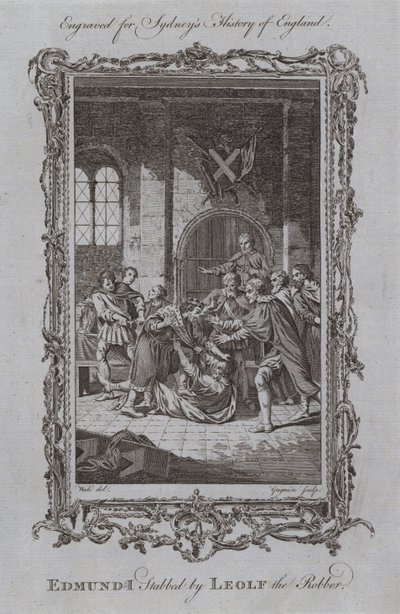 Edmund I Soyguncu Leolf Tarafından Bıçaklandım (gravür) by Samuel (after) Wale