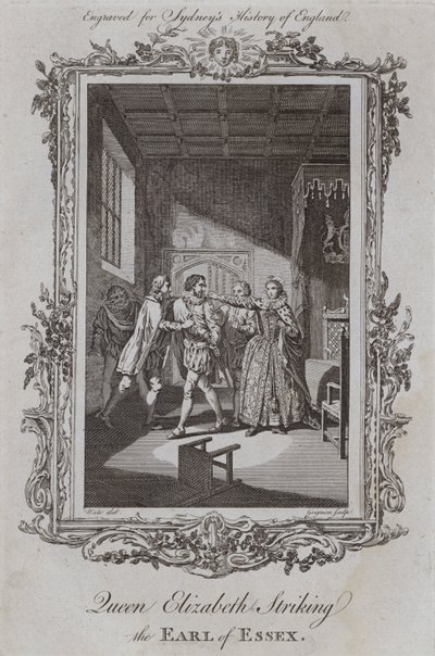 Kraliçe Elizabeth, Essex Kontunu Vuruyor (gravür) by Samuel (after) Wale