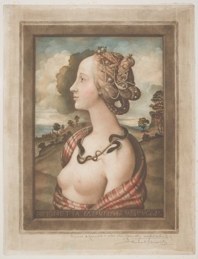 Simonetta Vespucci, c.1900 (krem dokuma kağıt üzerinde renkli mezzotint) by Samuel Arlent Edwards