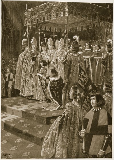 Henry VI'nın taç giyme töreninde Spurs ve Kılıcın Sunulması, 6 Kasım 1429, 'The Illustrated London News', 1902 by Samuel Begg