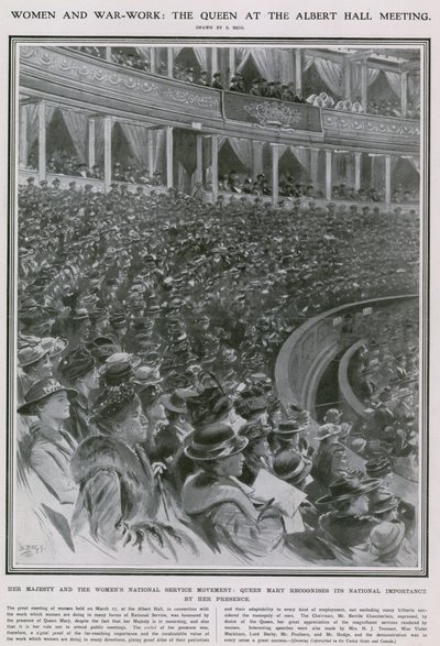 Kadınlar ve savaş çalışmaları: Kraliçe Albert Hall toplantısında by Samuel Begg