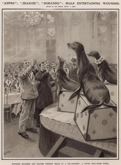 Bir çay konserinde fokları besleyen yaralı askerler ve denizciler by Samuel Begg