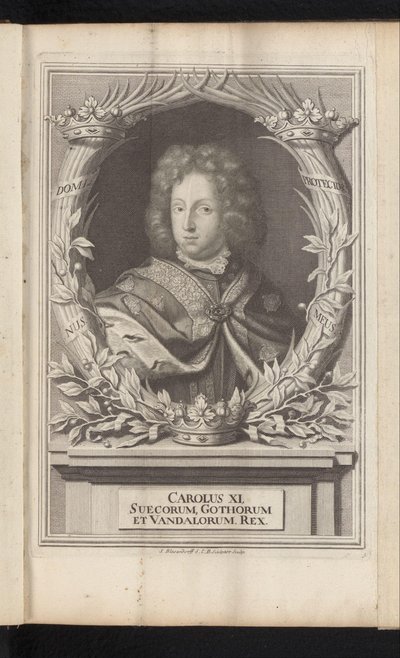 Portret van Karel XI van Zweden Charles XI, Gotların ve Vandalların Kralı (nesne üzerindeki başlık) Antik ve Modern İsveç (dizi başlığı) by Samuel Blesendorf