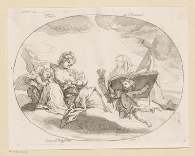 Fides (İnanç) ve Charitas (Aşk) Fides et Charitas (nesne üzerindeki başlık) Çeşitli tasarımlar (seri başlığı) Opera Varia Historica, Poetica & Iconologica (dizi adı) by Samuel Bottschild