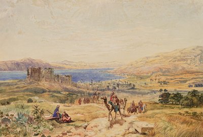 Celile Denizi'ndeki Tiberya, 1850 dolayları (kağıt üzerine suluboya) by Samuel Bough