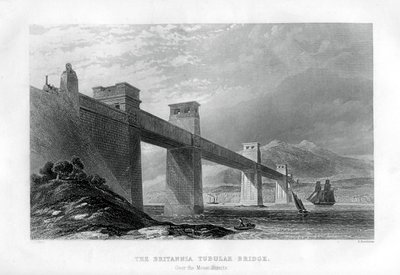 Menai Boğazı üzerindeki Britannia Tubular Bridge, Galler, 1886 by Samuel Bradshaw