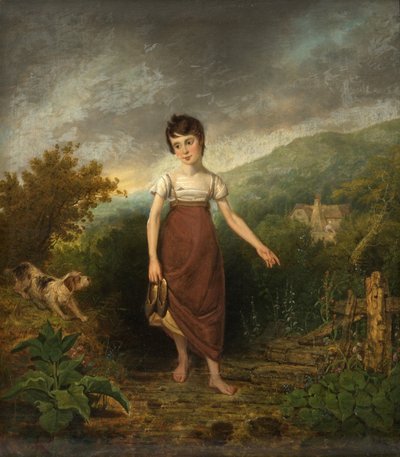 Dereyi Geçen Kız (panelde yağlı boya) by Samuel Colman