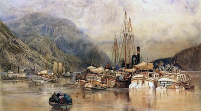 Hudson Nehri üzerinde gemicilik (kağıt üzerine sulu boya) by Samuel Colman