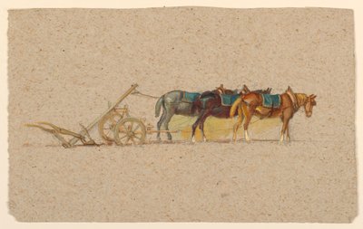 Pulluklu Üç At Çalışması, Fransa by Samuel Colman