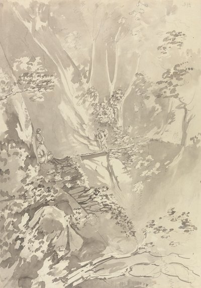 Bir uçurumun üzerindeki köprüden geçen figürler by Samuel Davis