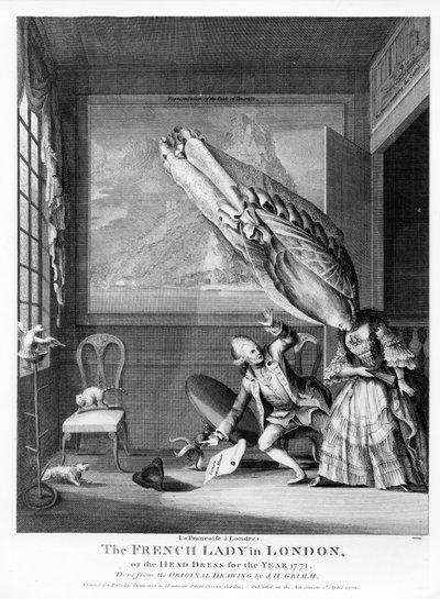 The French Lady in London or The Head Dress of the Year 1771, printed for S. Sledge, 1771  by Samuel Hieronymous Grimm