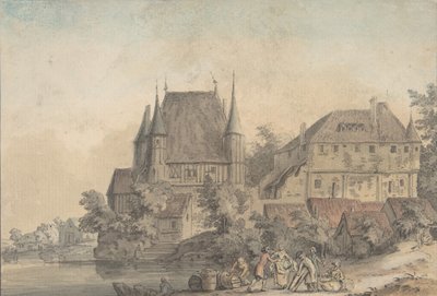 Nehir kenarındaki bir Köyün görünümü, 1766. by Samuel Hieronymus Grimm