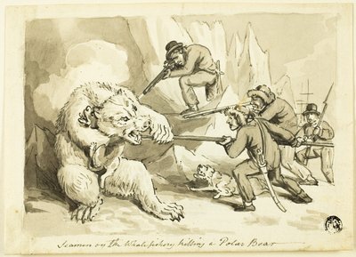 Balina Balıkçılığında Bir Kutup Ayısı Öldüren Denizciler (rekto); Kabuk (ters) by Samuel Howett