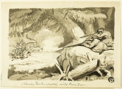 Sibirya Sürgünleri Yabani Ren Geyiğini Vuruyor (rekto); Kabuk (ters) by Samuel Howett