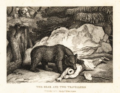 Sarıklı bir gezgin, bir ayı tarafından saldırıya uğradığında ölü numarası yapar. 1811 (gravür) by Samuel Howitt