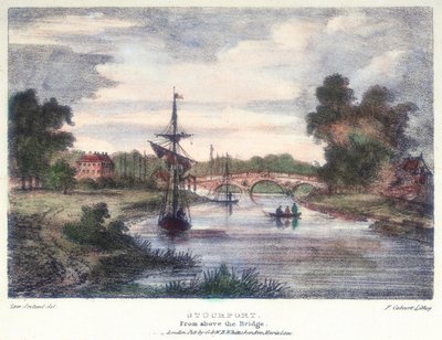 Stourport-on-Severn, Worcestershire, köprünün üstünden, c1795. by Samuel Ireland