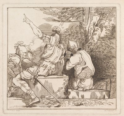 Bir kağıda serilen üç gravür: Üç Asker by Samuel Ireland
