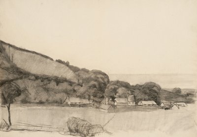Çiftlik binaları ile manzara (kağıt üzerinde kömür) by Samuel Isham