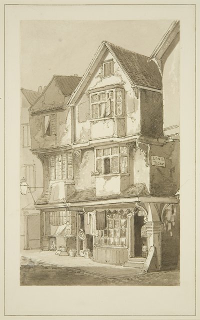 Eski Evler, Long Row, Temple Street köşesi (kağıt üzerine kurşun kalem ve sulu boya) by Samuel Jackson