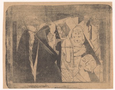 Fantezi: çeşitli figürler, soldan ikinci, profilde benekli yüzü olan bir kadın sağda by Samuel Jessurun de Mesquita (signed by artist)