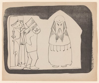 Fantezi: Sağda üç figür solda, sağda önden Çin benzeri bir figür by Samuel Jessurun de Mesquita (signed by artist)