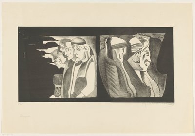 Sırtları birbirine dönük iki grup figür by Samuel Jessurun de Mesquita (signed by artist)