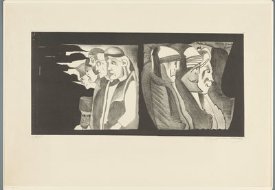 Sırtları birbirine dönük iki grup figür by Samuel Jessurun de Mesquita (signed by artist)