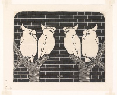 Dört taç kakadular by Samuel Jessurun de Mesquita (signed by artist)