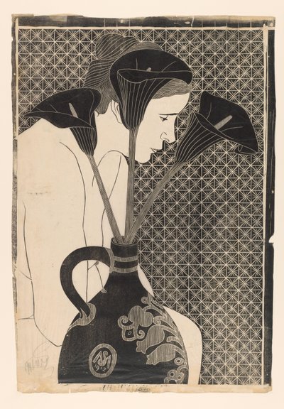 Arum ile bir vazo arkasında çıplak kadın Siyah Arum (orijinal başlık) by Samuel Jessurun de Mesquita (signed by artist)