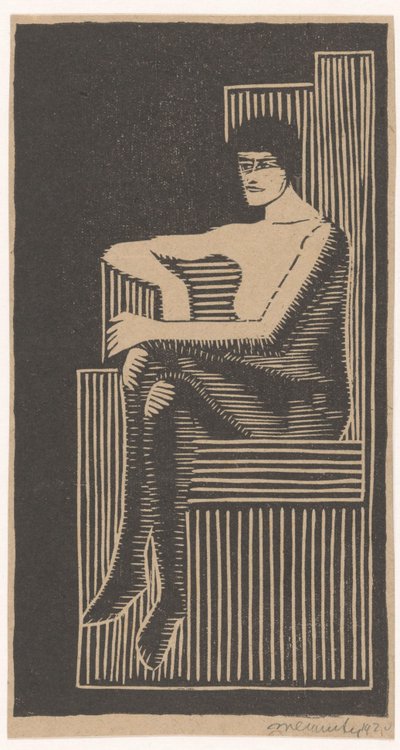 Geometrik sandalyede çıplak oturmuş by Samuel Jessurun de Mesquita (signed by artist)