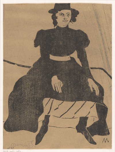 Oturan kadın şapkalı ve siyah elbiseli, dizlerinin üzerinde eller by Samuel Jessurun de Mesquita (signed by artist)