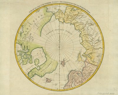 Kuzey Kutbu'nu Otuz Derece Çevreleyen Ülkelerin Haritası, 'Atlas'tan Crutwell's Gazetteer'a', Clement Crutwell (1743-1808) tarafından Londra, 1799'da yayınlandı by Samuel John Neele