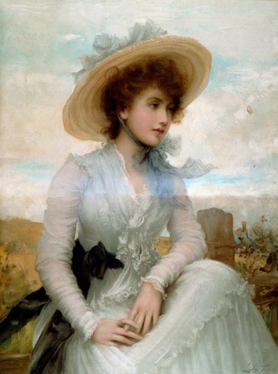 Hasır şapkalı genç bir kadının portresi Baskı Samuel Luke Fildes (1843-1927) 19. yüzyıl Paris, Dekoratif Sanatlar by Samuel Luke Fildes