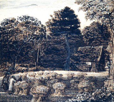A Cornfield, Shoreham, at Twilight, c.1830 (kart üzerinde kalem, yıkama ve Hint mürekkebi) by Samuel Palmer