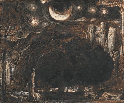 Ay ve Yıldızların Altında Bir Çoban ve Sürüsü by Samuel Palmer