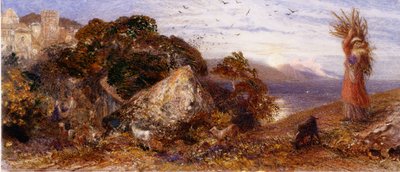 Rising Moon (gövde rengi, kurşun kalem ve Suluboya) by Samuel Palmer