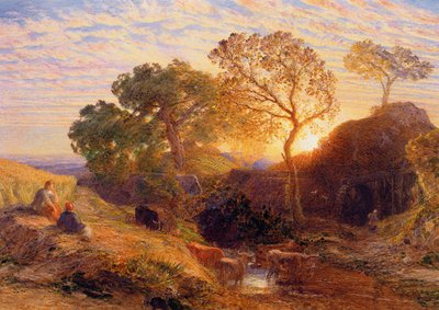 Sunset, c.1861 (w/c, grafit, b/c ve kartta sakız) by Samuel Palmer