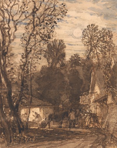 The Wayside Smithy (kağıt üzerinde kurşun kalem ve mürekkeple yıkama) by Samuel Palmer
