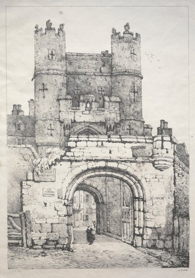 İngiltere'nin kuzeyindeki bir dizi antik bina ve kır evleri: York'ta, Medieval Gate by Samuel Prout