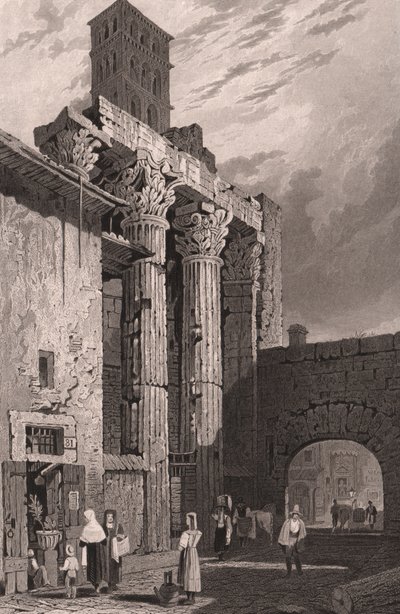 Mars Ultor Tapınağı Sütunları, Roma, Lazio, İtalya, çelik gravür, Samuel Prout (1783-1852) çizimi, yaklaşık 15x115 cm by Samuel Prout