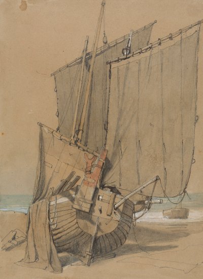 Yelkenleri Kuruyan Sahilde Balıkçı Tekneleri by Samuel Prout