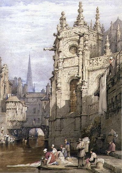 Çamaşırcı Kadınlarla Sahne (kağıt üzerine suluboya ve guaj boya) by Samuel Prout
