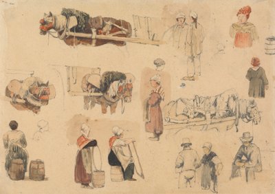 Köylülerin ve İş Atlarının Eskizleri by Samuel Prout
