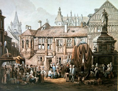Hotel de Bourgtheroulde, Place de la Pucelle, Rouen, 1825 dolayları (renkli gravür) by Samuel Prout