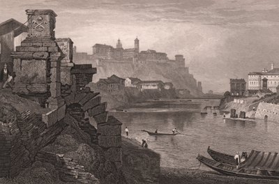 Arka planda Aventine Dağı ile Tiber nehri, Roma, Lazio, İtalya, Samuel Prout'un (1783-1852) çiziminden çelik gravür, yaklaşık 15x115 cm by Samuel Prout