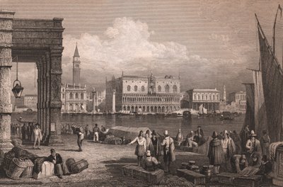 Venedik, Veneto, İtalya'daki San Marco Havzası'nın görünümü, Samuel Prout'un (1783-1852) çizdiği çelik gravür, yaklaşık 15x11,5 cm by Samuel Prout