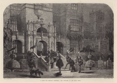 Eski güzel bir İngiliz Noeli: hol kapısında karşılama (gravür) by Samuel Read