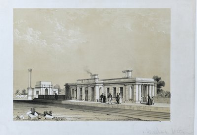 Masborough İstasyonu c1840 (kağıt üzerine renkli litografi) by Samuel Russell